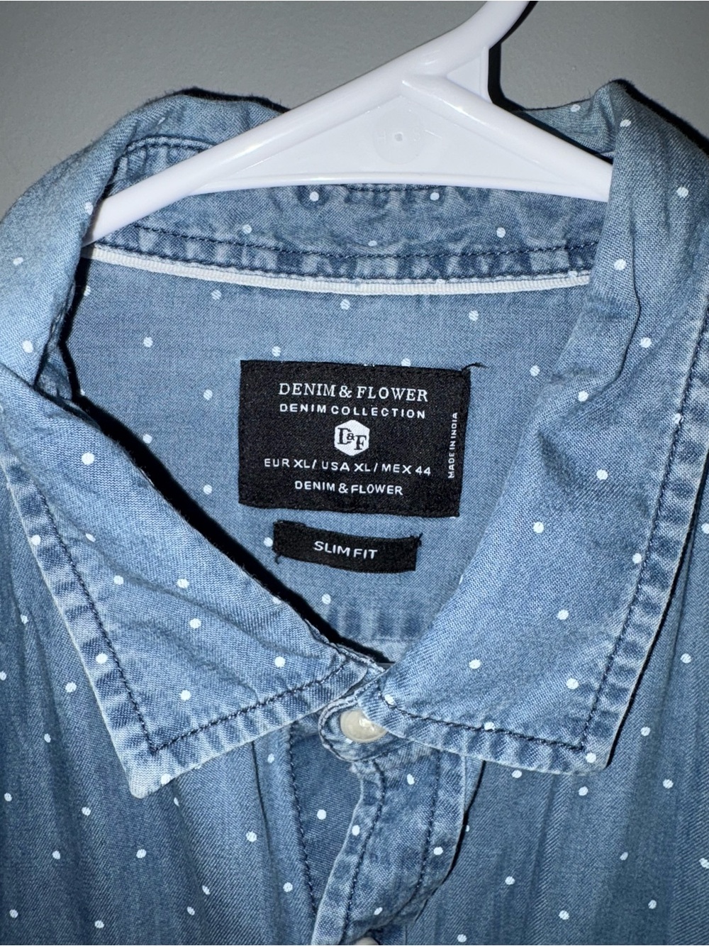 Denim & Flower Men's Light Blue Dot-Print Casual Button-Down Shirt Slim Fit XL - Picture 2 of 5